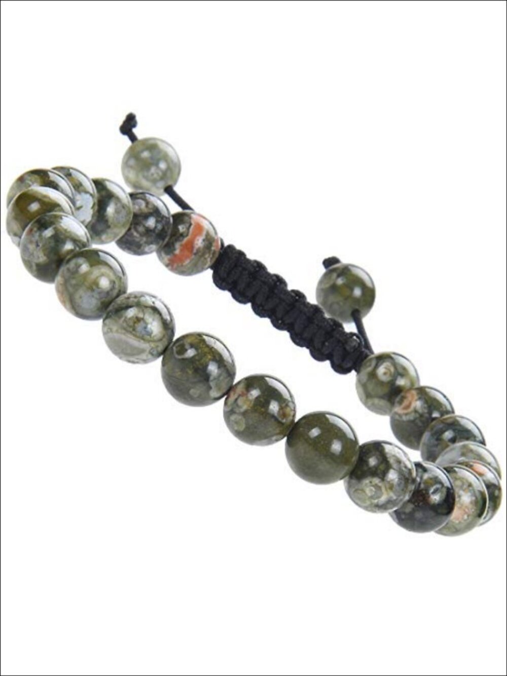 8mm Green Rainforest Jasper Beaded Bracelet Unisex Adjustable Macrame Healing